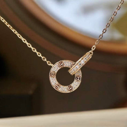 [Glow Muse]LOVE 7.6MM NECKLACE ROSE GOLD AND SILVER  FULL DIAMOND