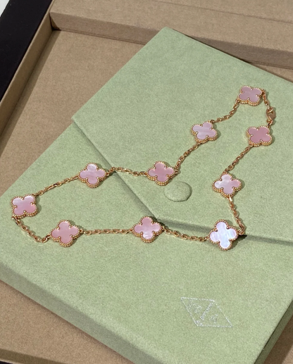 [Glow Muse Jewellery] Pink Necklace with Ten Clover Designs