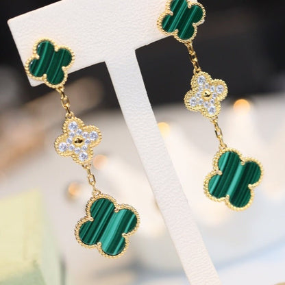 [Glow Muse]CLOVER EARRINGS GOLD MALACHITE DIAMOND 3 MOTIF