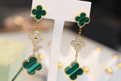 [Glow Muse]CLOVER EARRINGS GOLD MALACHITE DIAMOND 3 MOTIF