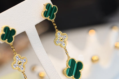 [Glow Muse]CLOVER EARRINGS GOLD MALACHITE DIAMOND 3 MOTIF