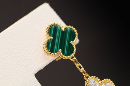[Glow Muse]CLOVER EARRINGS GOLD MALACHITE DIAMOND 3 MOTIF