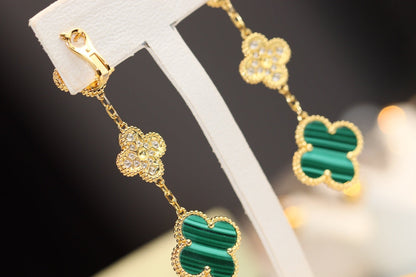 [Glow Muse]CLOVER EARRINGS GOLD MALACHITE DIAMOND 3 MOTIF