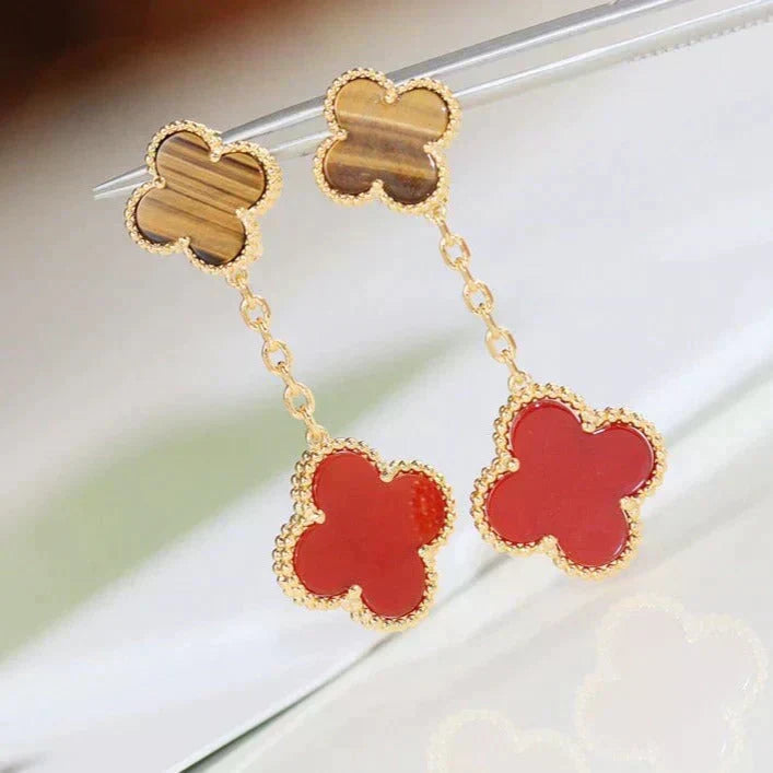 [Glow Muse]CLOVER  2 MOTIF  TIGER EYE CARNELIAN EARRINGS