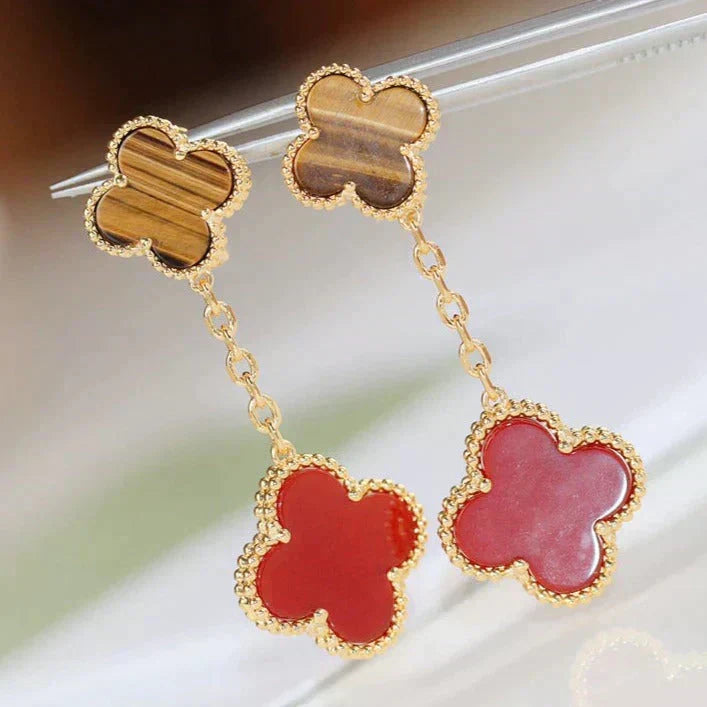 [Glow Muse]CLOVER  2 MOTIF  TIGER EYE CARNELIAN EARRINGS