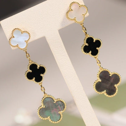 [Glow Muse]CLOVER EARRINGS GOLD ONYX MOP 3 MOTIF
