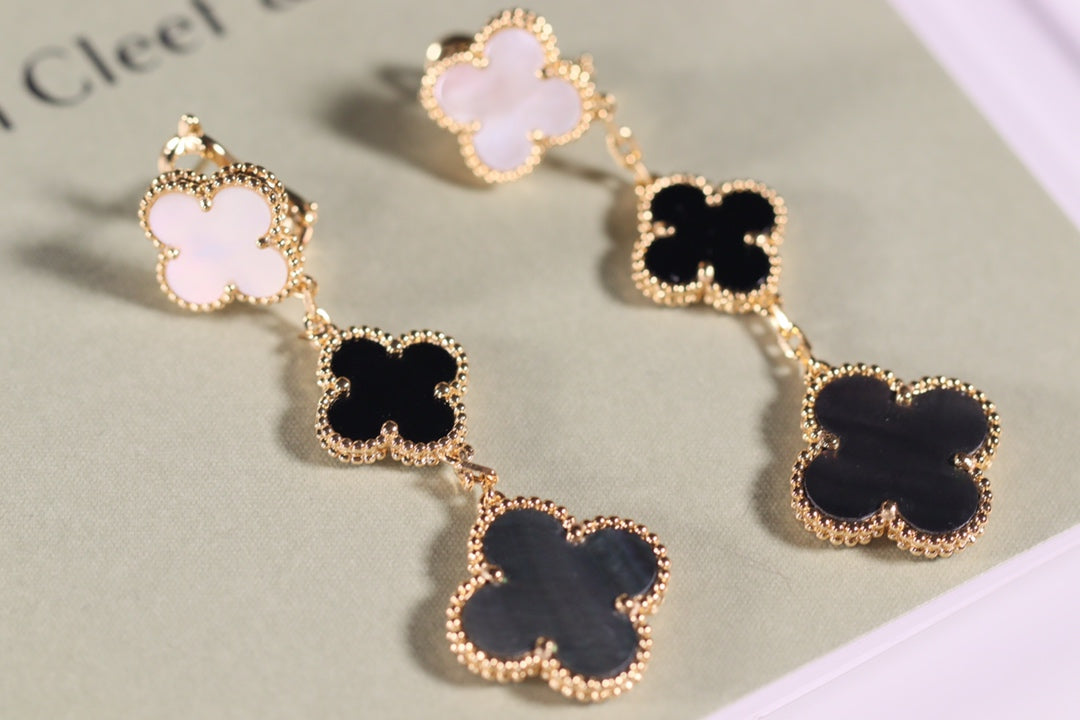 [Glow Muse]CLOVER EARRINGS GOLD ONYX MOP 3 MOTIF
