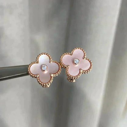[Glow Muse]CLOVER MEDIUM 1 MOTIFS  PINK MOP DIAMOND EARRINGS