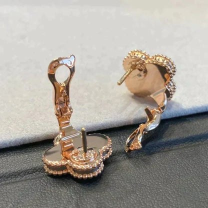 [Glow Muse]CLOVER MEDIUM 1 MOTIFS GRAY MOP  DIAMOND EARRINGS