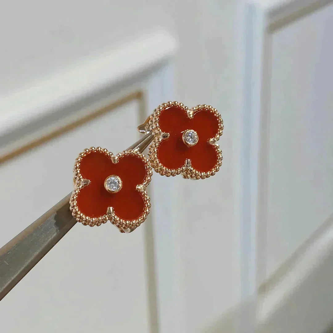 [Glow Muse]CLOVER MEDIUM 1 MOTIFS CARNELIAN  DIAMOND earrings