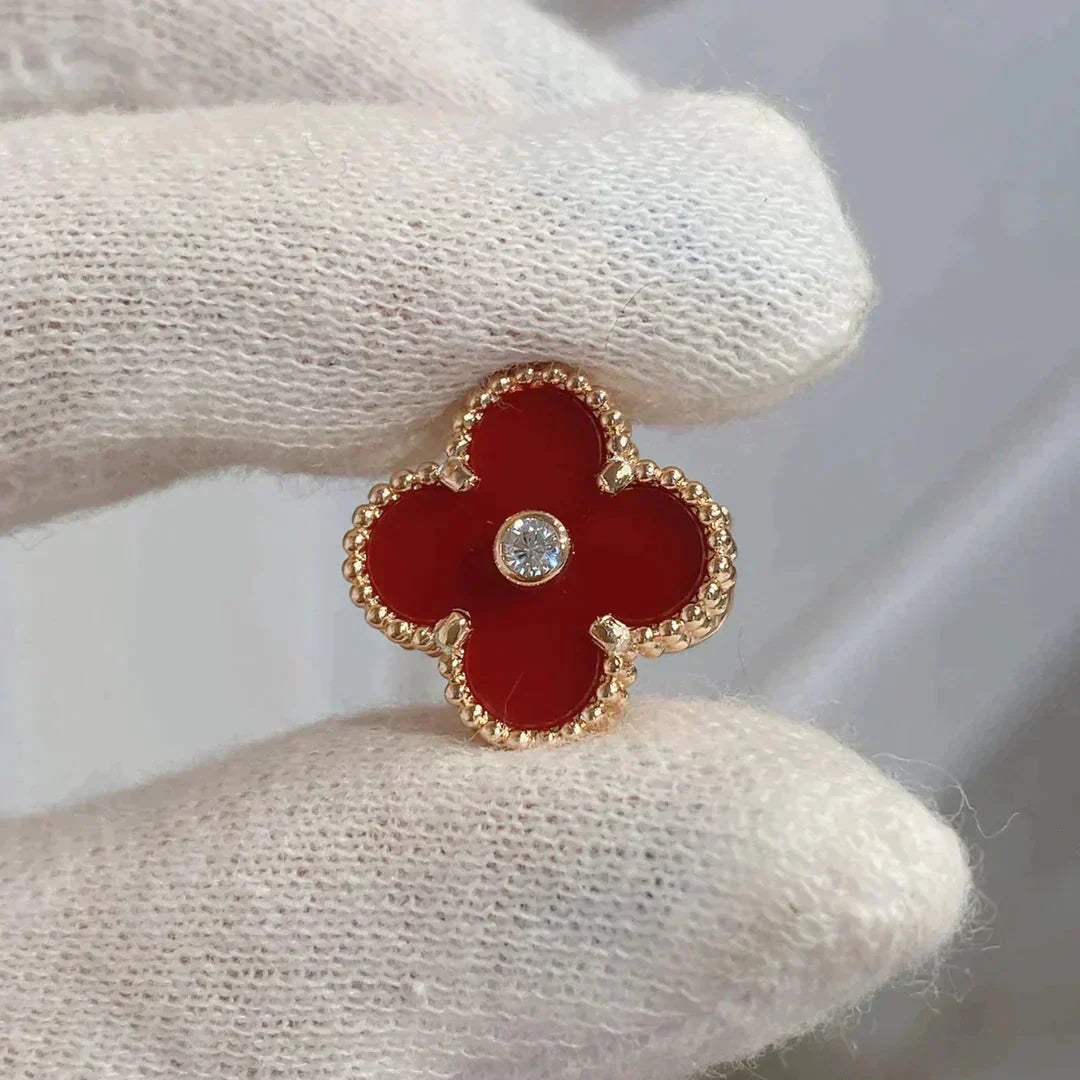 [Glow Muse]CLOVER MEDIUM 1 MOTIFS CARNELIAN  DIAMOND earrings