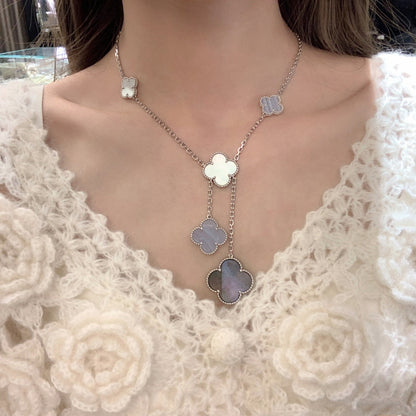 [Glow Muse]CLOVER MOP CHALCEDONY NECKLACE SILVER 6 MOTIF