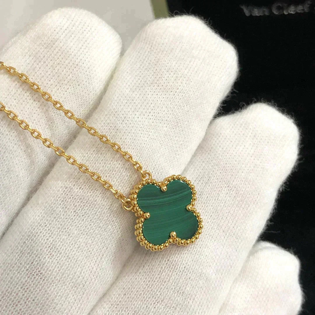 [Glow Muse]CLOVER 15MM MALACHITE SINGLE FLOWER  NECKLACE