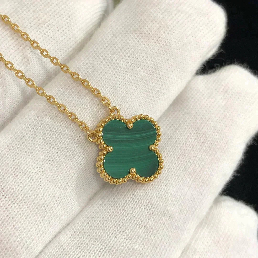 [Glow Muse]CLOVER 15MM MALACHITE SINGLE FLOWER  NECKLACE