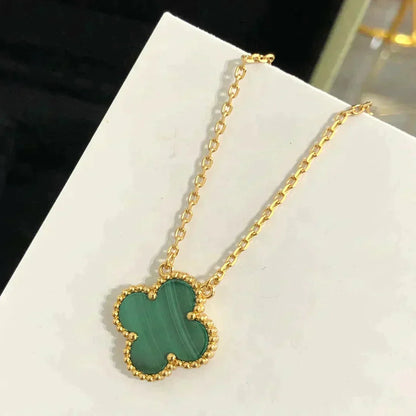 [Glow Muse]CLOVER 15MM MALACHITE SINGLE FLOWER  NECKLACE