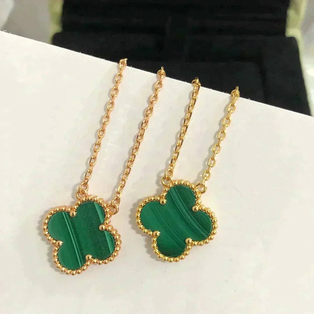 [Glow Muse]CLOVER 15MM MALACHITE SINGLE FLOWER  NECKLACE