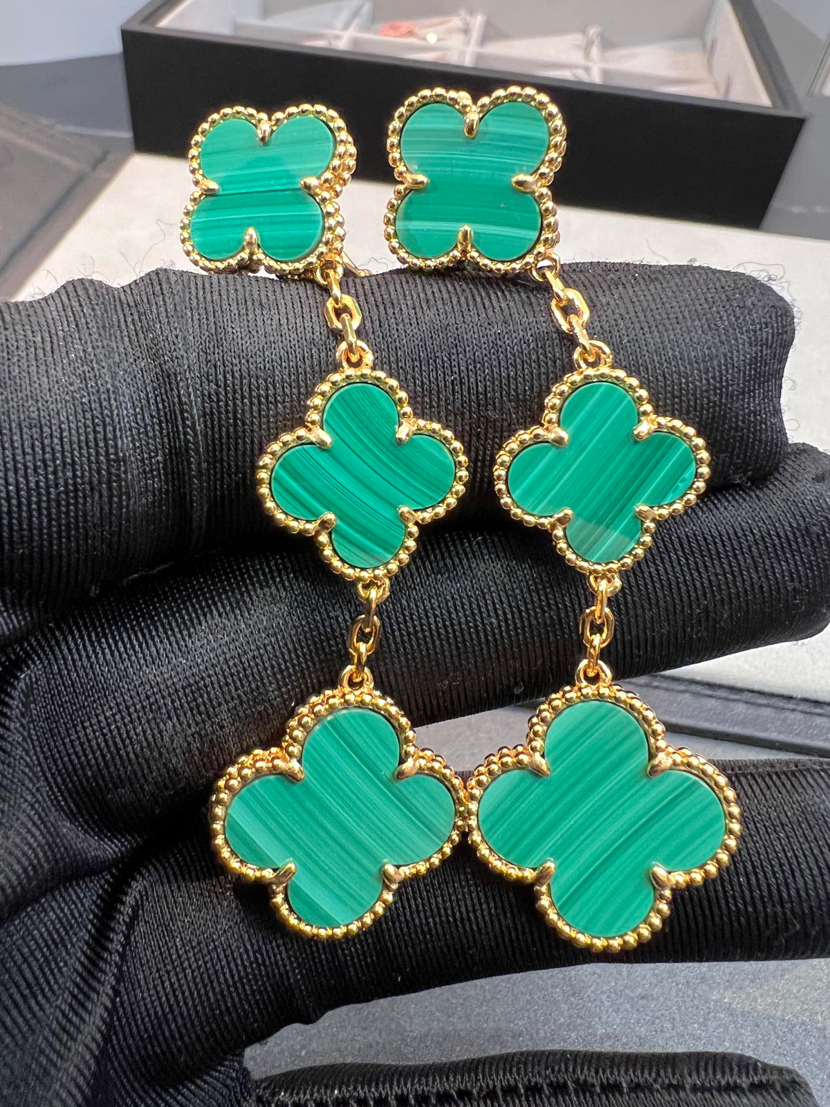 [Glow Muse]CLOVER MALACHITE 3 MOTIFS GOLD