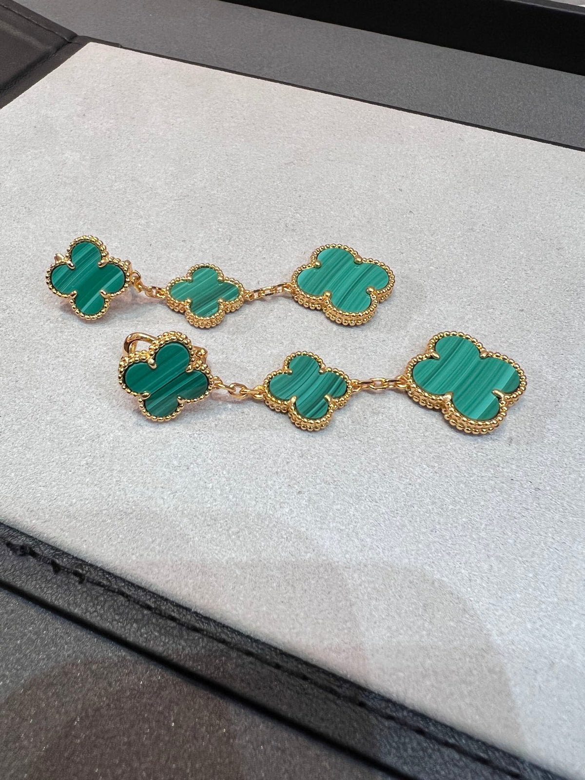 [Glow Muse]CLOVER MALACHITE 3 MOTIFS GOLD