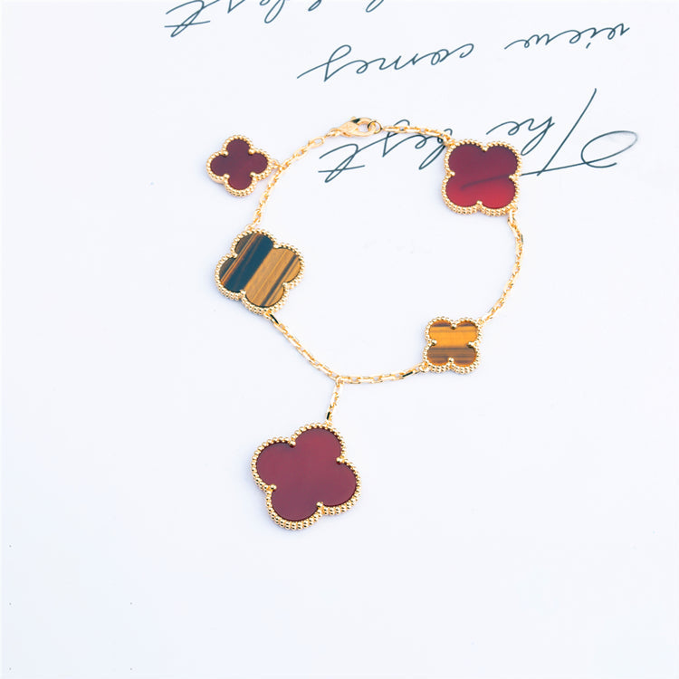 [Glow Muse]CLOVER BRACELET 5 MOTIFS CARNELIAN TIGER EYE