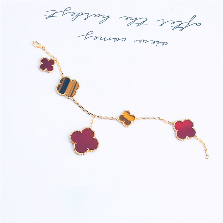 [Glow Muse]CLOVER BRACELET 5 MOTIFS CARNELIAN TIGER EYE