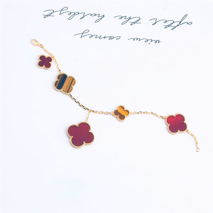 [Glow Muse]CLOVER BRACELET 5 MOTIFS CARNELIAN TIGER EYE