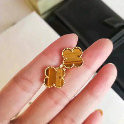 [Glow Muse]CLOVER MEDIUM 1 MOTIFS TIGER EYE EARRINGS