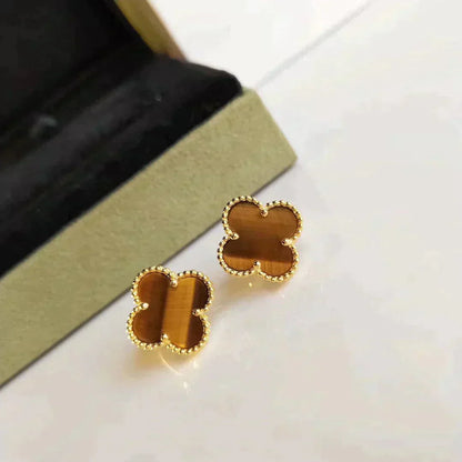[Glow Muse]CLOVER MEDIUM 1 MOTIFS TIGER EYE EARRINGS