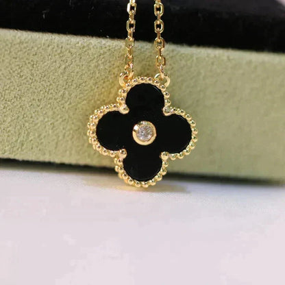 [Glow Muse]CLOVER 15MM DIAMOND ONYX NECKLACE