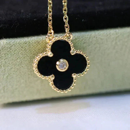[Glow Muse]CLOVER 15MM DIAMOND ONYX NECKLACE