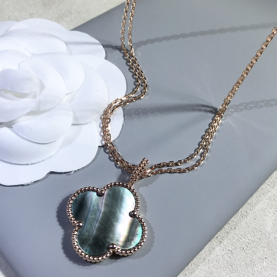 [Glow Muse]CLOVER 25MM GOLD DARK MOP BIG CLOVER NECKLACE