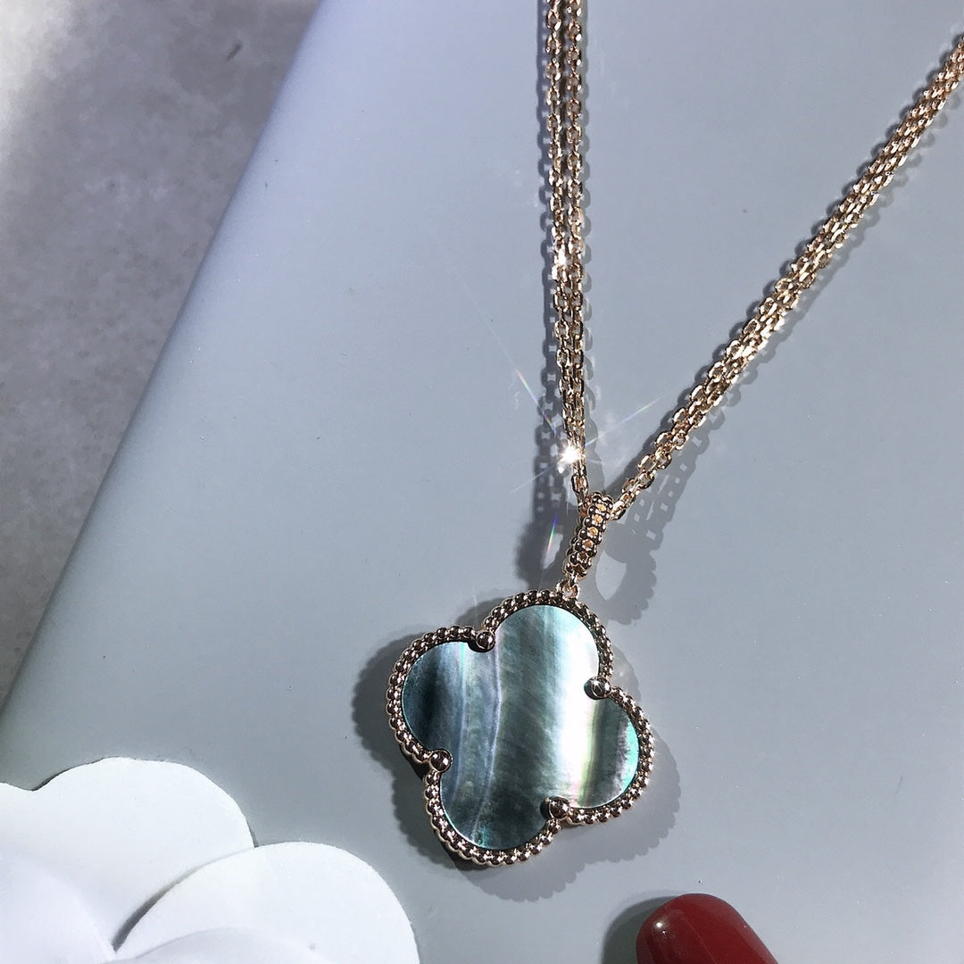 [Glow Muse]CLOVER 25MM GOLD DARK MOP BIG CLOVER NECKLACE