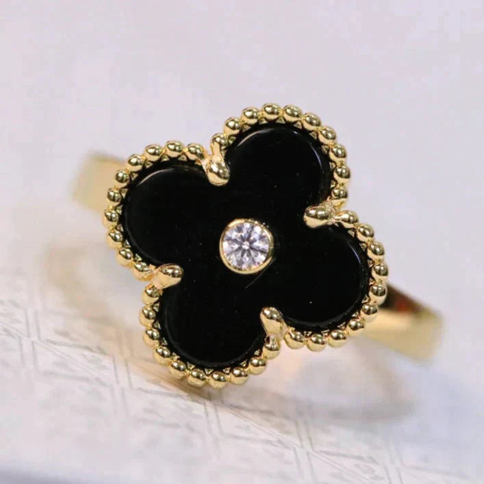 [Glow Muse]CLOVER ONYX RING GOLD DIAMOND