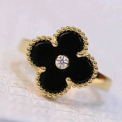 [Glow Muse]CLOVER ONYX RING GOLD DIAMOND