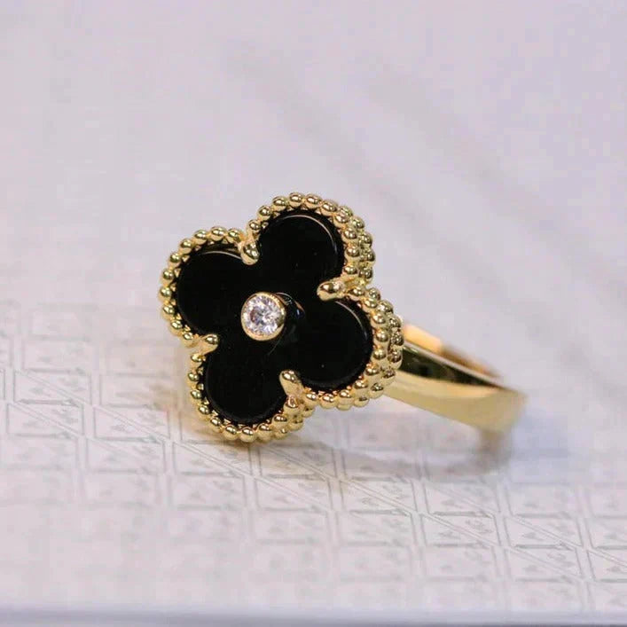 [Glow Muse]CLOVER ONYX RING GOLD DIAMOND