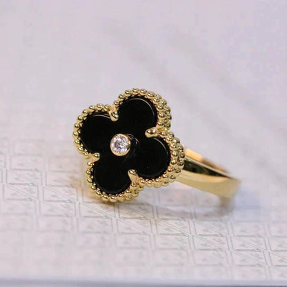 [Glow Muse]CLOVER ONYX RING GOLD DIAMOND