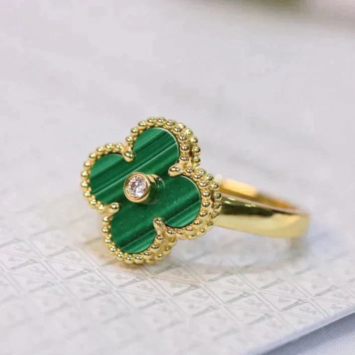 [Glow Muse]CLOVER MALACHITE RING GOLD DIAMOND