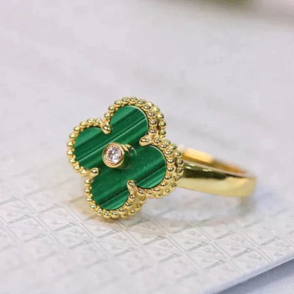 [Glow Muse]CLOVER MALACHITE RING GOLD DIAMOND
