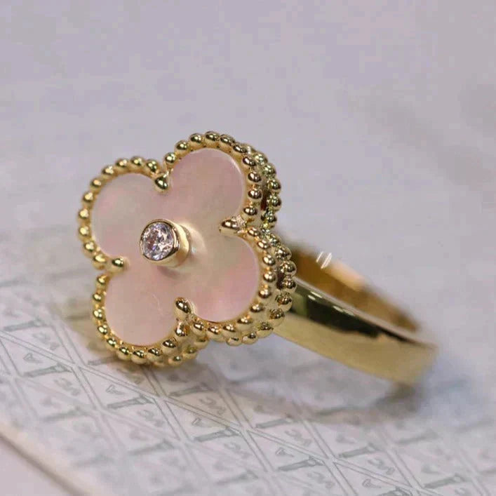 [Glow Muse]CLOVER PINK MOP RING GOLD DIAMOND