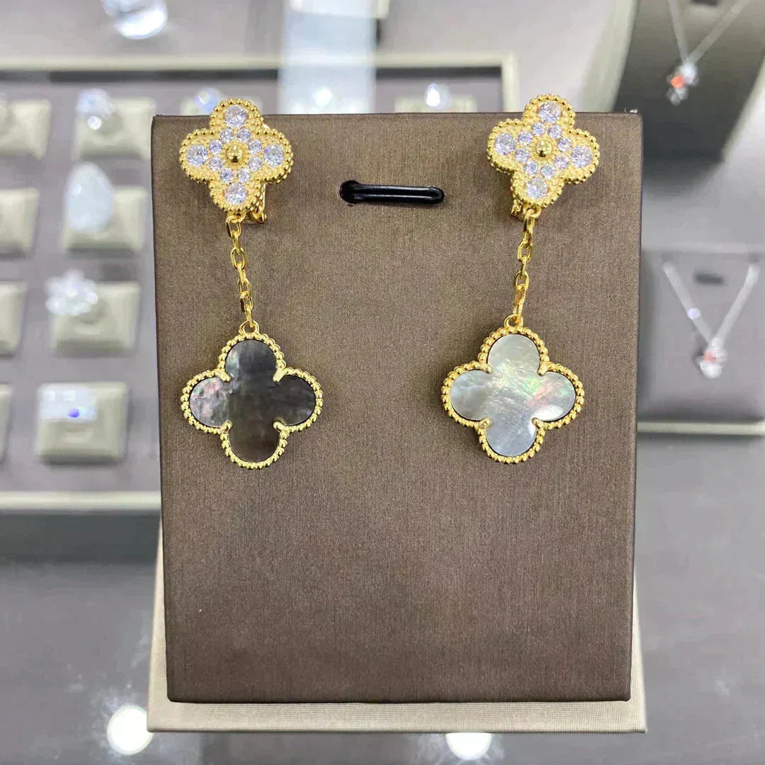 [Glow Muse]CLOVER  2 MOTIFS  DIAMOND  EARRINGS (MULTIPLE CHOICESç´