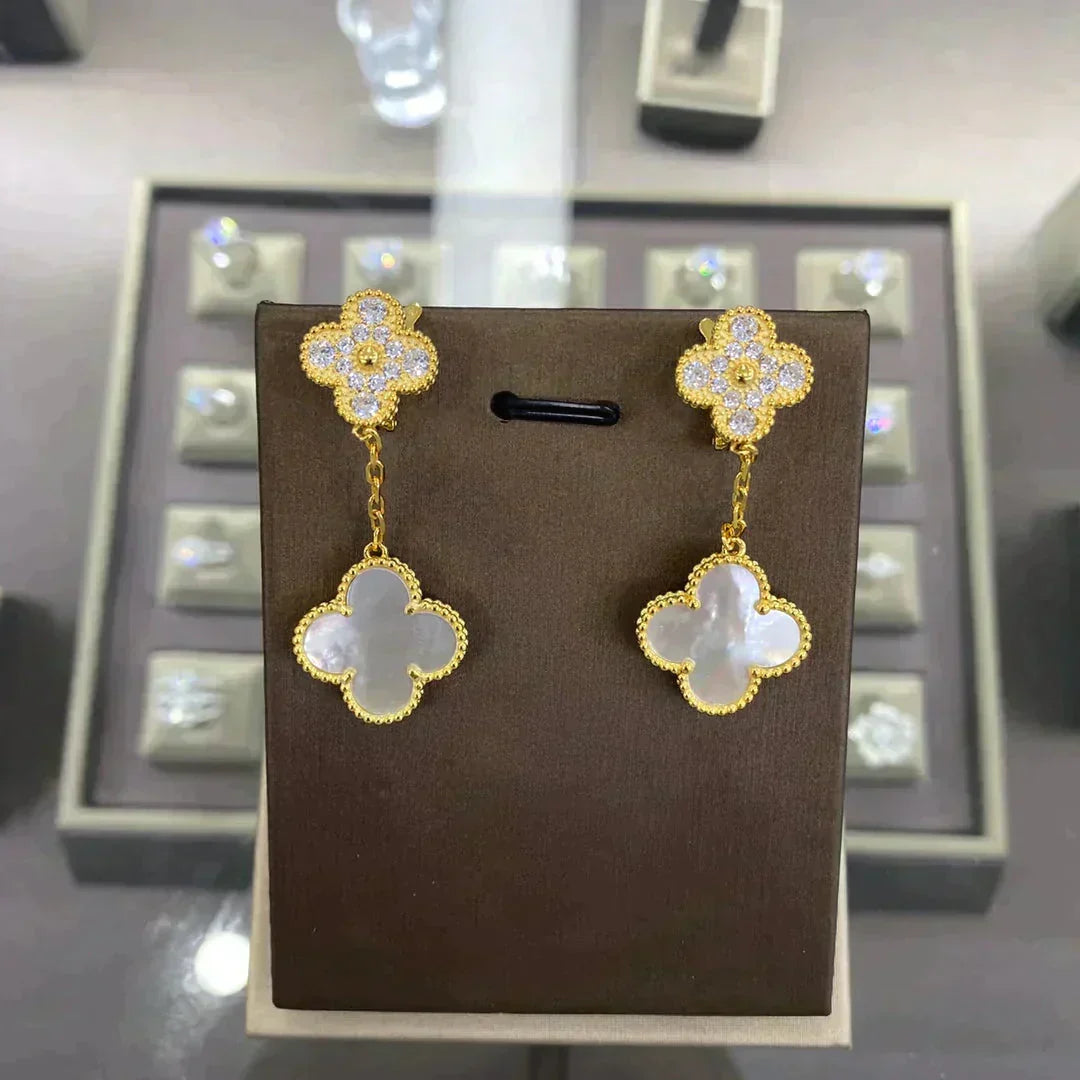[Glow Muse]CLOVER  2 MOTIFS  DIAMOND  EARRINGS (MULTIPLE CHOICESç´