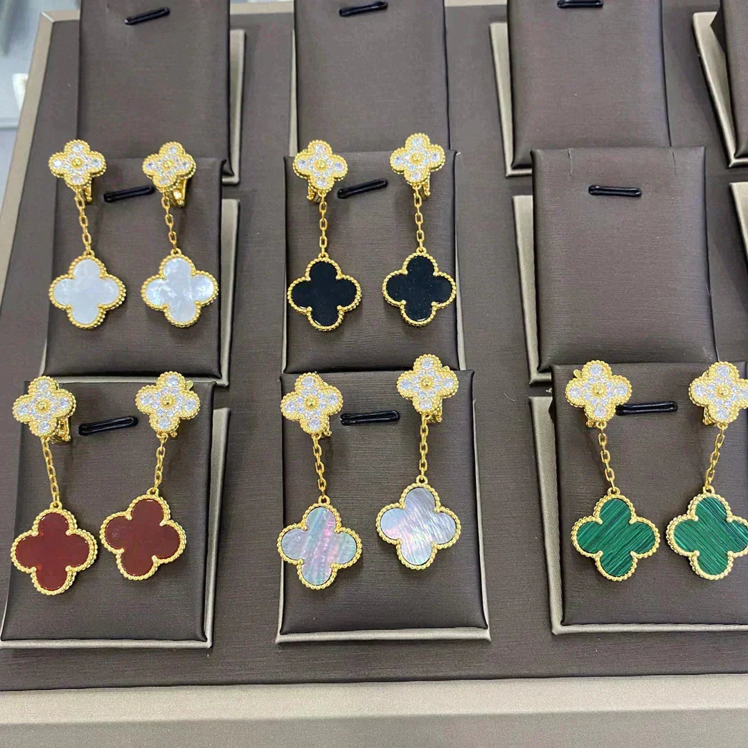 [Glow Muse]CLOVER  2 MOTIFS  DIAMOND  EARRINGS (MULTIPLE CHOICESç´