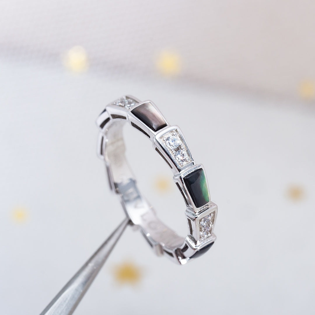 [Glow Muse]SERPENTI RING SILVER  DIAMOND BLACK MOP 3MM