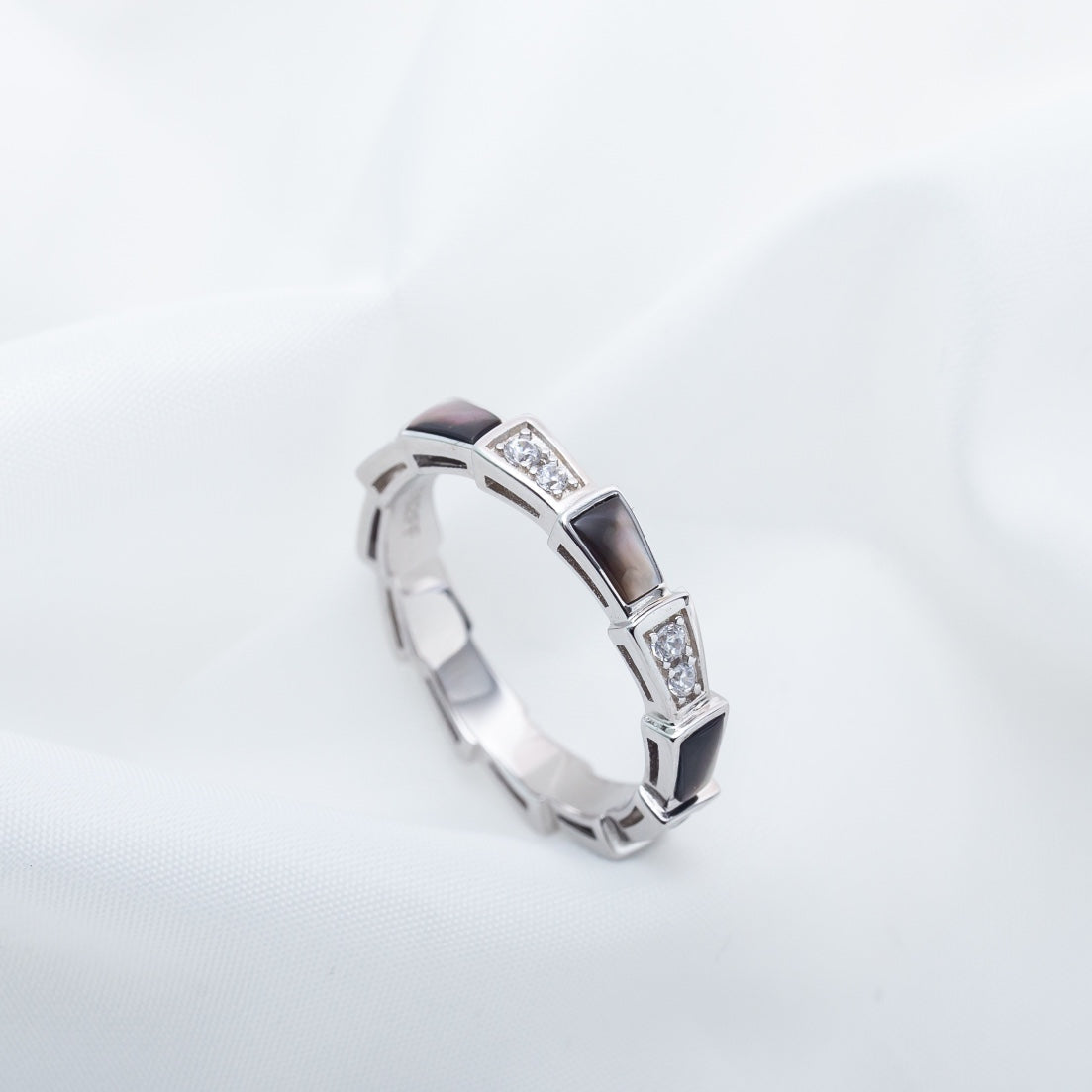 [Glow Muse]SERPENTI RING SILVER  DIAMOND BLACK MOP 3MM