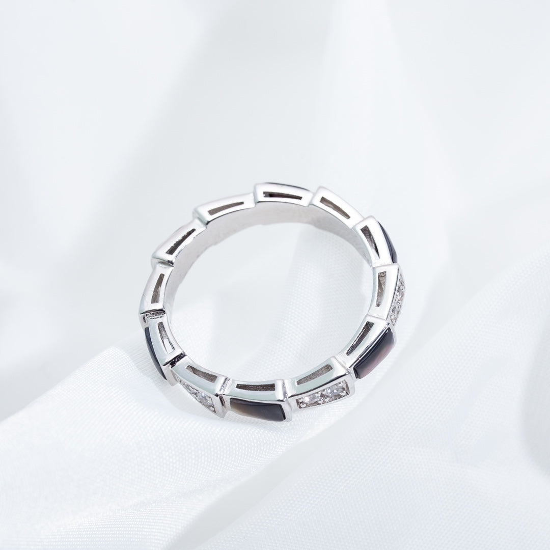 [Glow Muse]SERPENTI RING SILVER  DIAMOND BLACK MOP 3MM