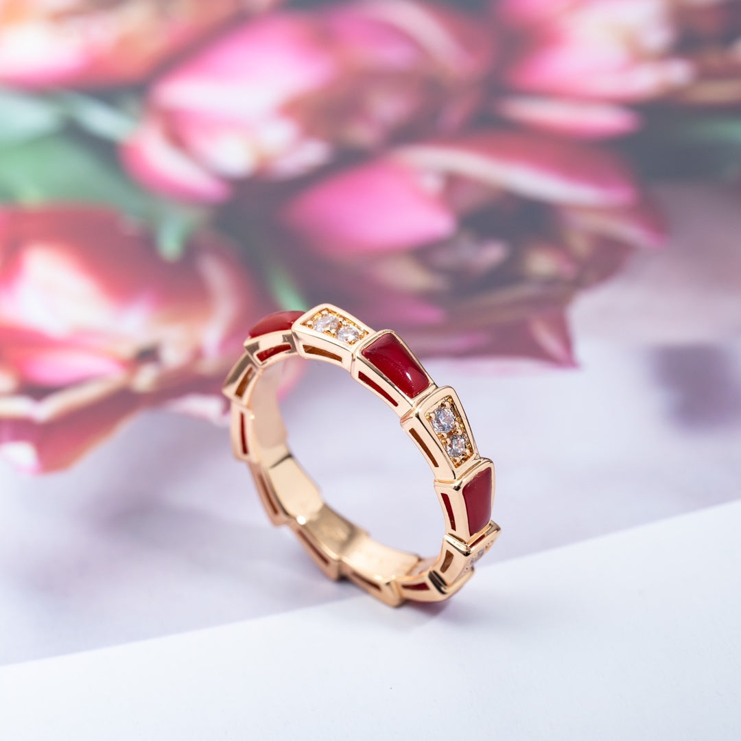 [Glow Muse]SERPENTI RING PINK GOLD CARNELIAN DIAMOND 3MM