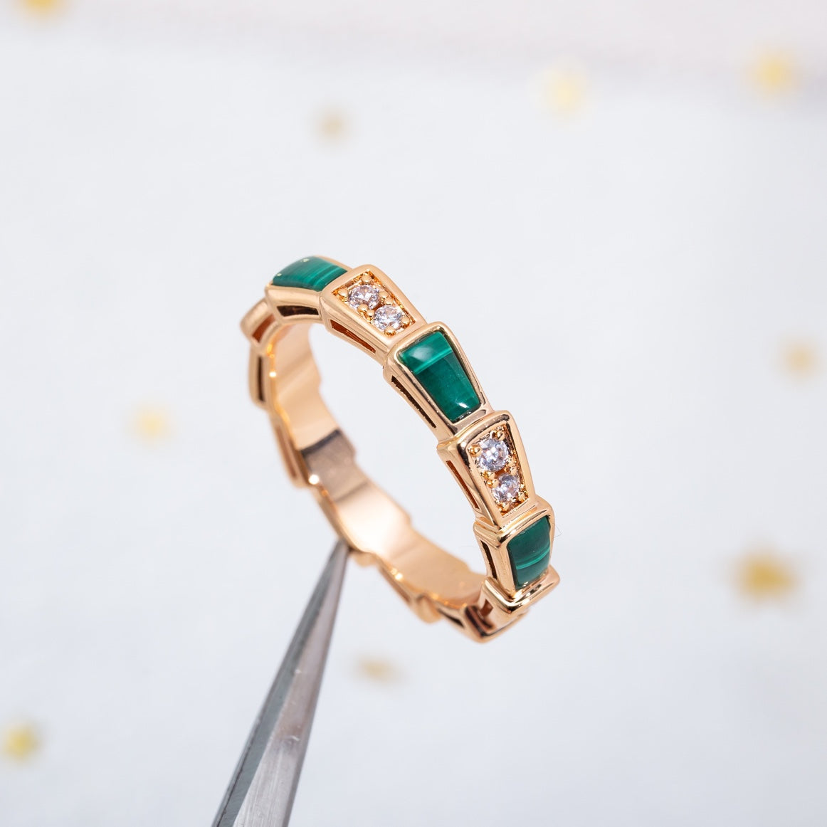 [Glow Muse]SERPENTI RING PINK GOLD MALACHITE DIAMOND 3MM