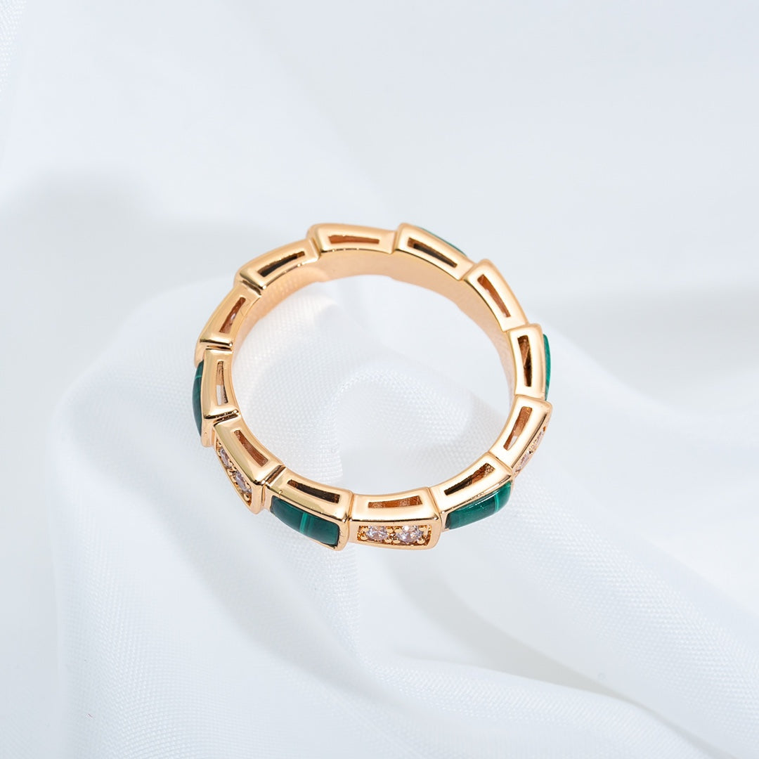 [Glow Muse]SERPENTI RING PINK GOLD MALACHITE DIAMOND 3MM