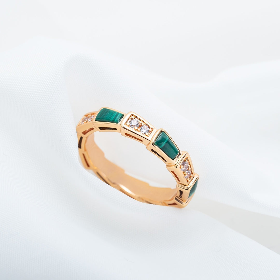 [Glow Muse]SERPENTI RING PINK GOLD MALACHITE DIAMOND 3MM