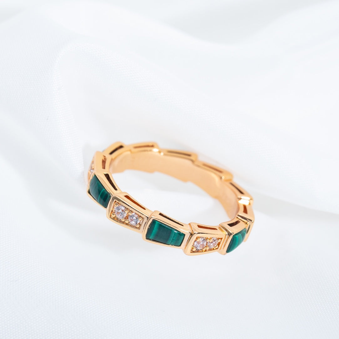 [Glow Muse]SERPENTI RING PINK GOLD MALACHITE DIAMOND 3MM
