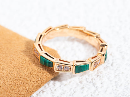 [Glow Muse]SERPENTI RING PINK GOLD MALACHITE DIAMOND 3MM